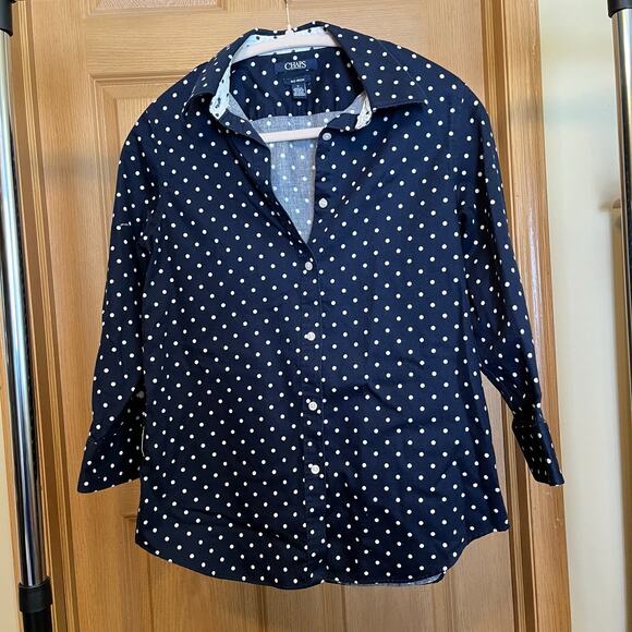 Chaps navy button front white polka dots size M preowned excellent condition - Picture 1 of 5